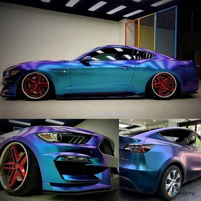 Stretchable Air Release Automotive Vinyl Wrap in Glossy Metallic Chameleon Purple Blue